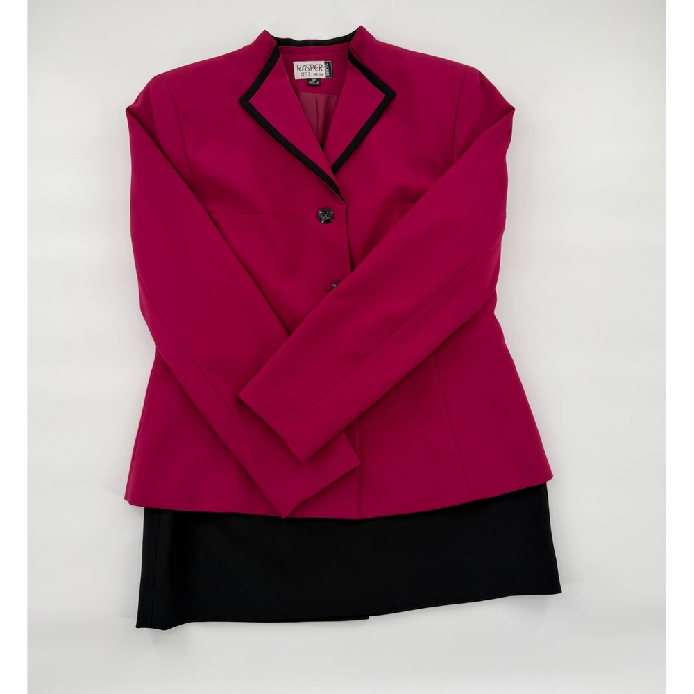 Kasper ASL Petite Pink Blazer Black Skirt Suit Set 2 Piece Size 8P Magenta